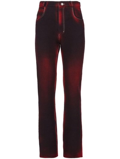 Ferragamo Denim-print Slim-cut Trousers In Red