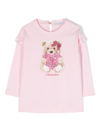 Monnalisa Kids' Teddy Bear-print Cotton T-shirt In Pink