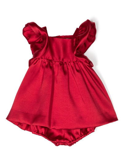 Hucklebones London Babies' Satin Flutter-sleeve Dress In Red