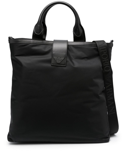 Emporio Armani Logo-plaque Faux-leather Trim Tote Bag In Black