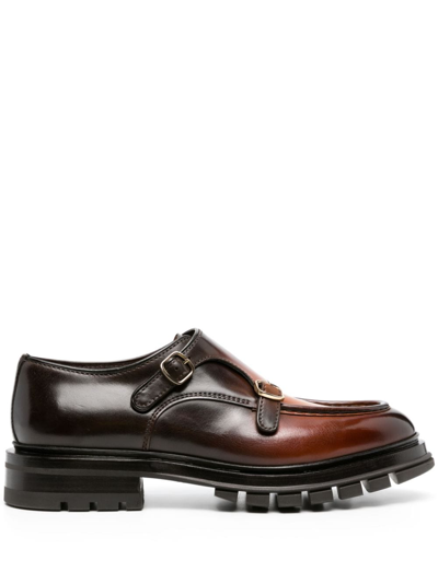 Santoni Double-buckle Leather Loafers In Brown