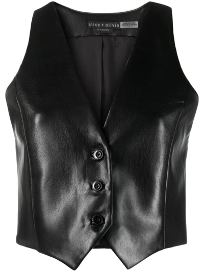 Alice And Olivia Donna Vegan Leather Vest In Black  