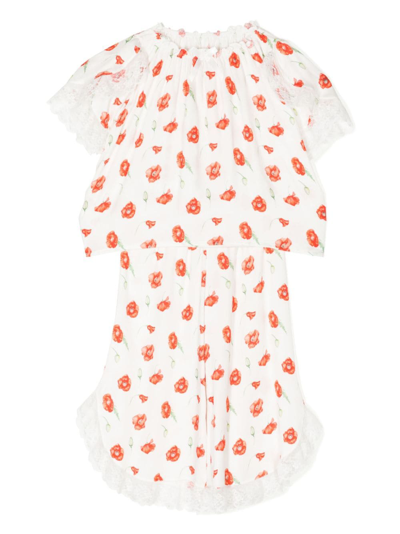 Amiki Kids' Milana Poppy-print Pyjama Set In White