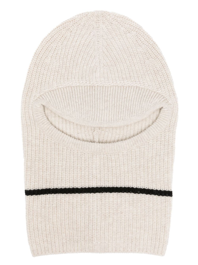 Plan C Two-tone Striped Ribbed-knit Balaclava In Neutrals