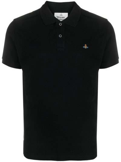 Vivienne Westwood Orb-embroidered Organic Cotton Polo Shirt In Black