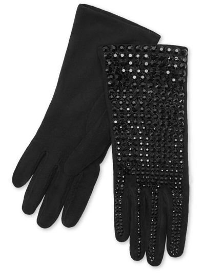 Philipp Plein Crystal-embellished Suede Mid-gloves In Black