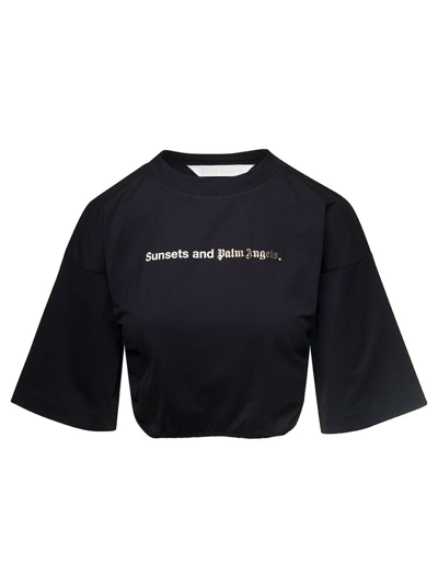 Palm Angels Logo Printed Cropped T In Black