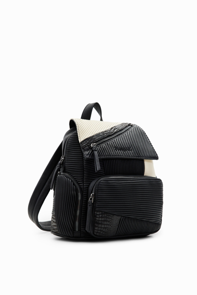 Desigual Midsize Textured Patchwork Backpack In Black
