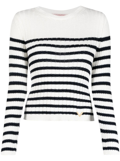 Valentino Striped Ribbed-knit Jumper In White
