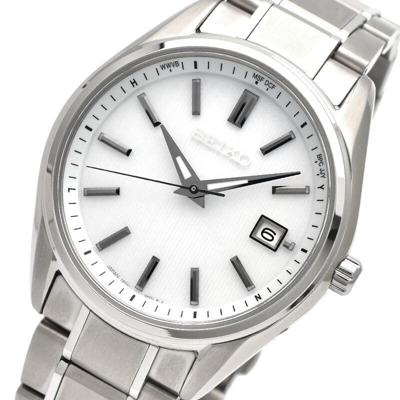 Pre-owned Seiko Selection Sbtm337 Titanium Radio Solar Watch Pearl White Dial 39.5mm