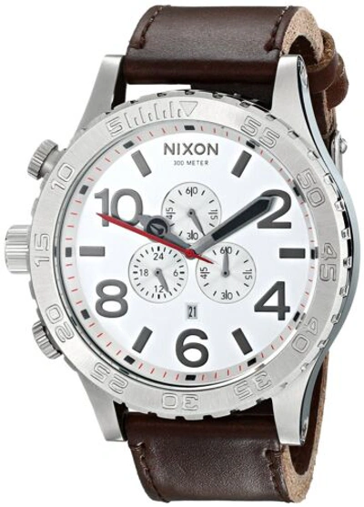 Pre-owned Nixon A124-1113-00 Men's 51-30 Chrono Brown Leather Watch, Silver & Brown