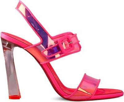 Pre-owned Christian Louboutin Loubi Duniss 100 Pvc Clear Heels Sandals Shoes Fluo $1095 In Pink