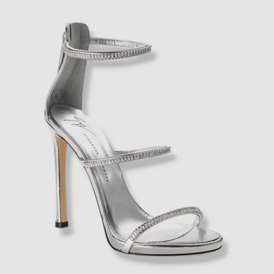 Pre-owned Giuseppe Zanotti $1125  Womens Silver South Leather Crystal Sandals 40.5eu/10.5us