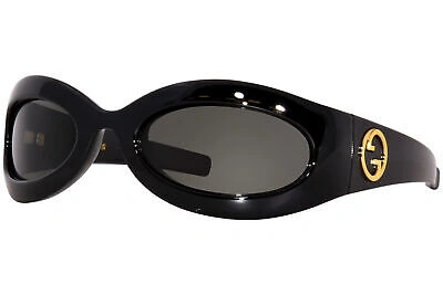 Pre-owned Gucci Gg1247s 001 Sunglasses Women's Black/grey Lenses Wrap Around 60mm In Gray