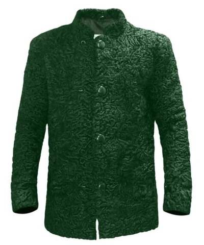 Pre-owned Handmade Brand Green Real Persian Lamb Fur Jacket Karakul Fur Slim Fit Coat All Sizes