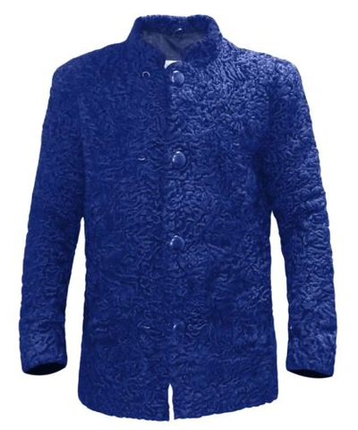 Pre-owned Handmade Brand Blue Real Persian Lamb Fur Jacket Karakul Fur Astrakhan Coat All Sizes