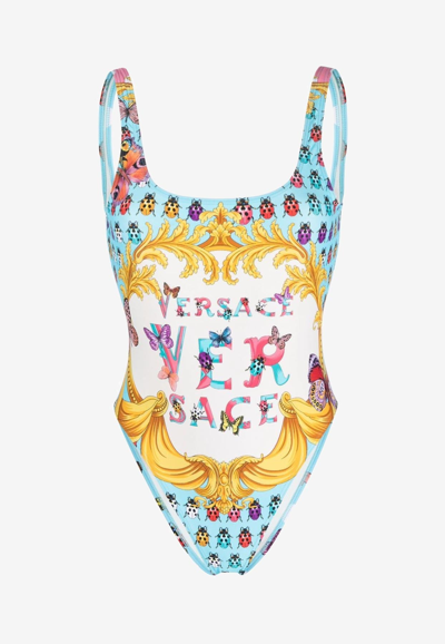 Versace Vita St. Foulard La Vacanza One Piece Swimsuit In Pink