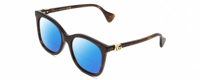 Pre-owned Gucci Gg1071s Cateye Polarized Bifocal Sunglasses In Tortoise Havana & Gold 55mm In Blue Mirror