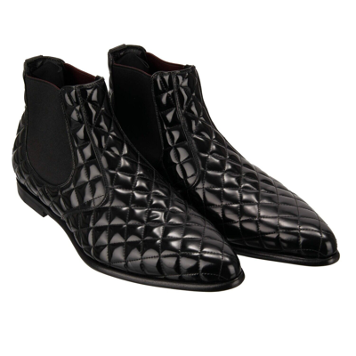 Pre-owned Dolce & Gabbana Classic Quilted Leather Ankle Boots Shoes Copernico Black 12789