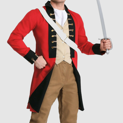Pre-owned 100% 3 Piece Set Men British Red Contrast Black Coat Adult Costume Military Jacket