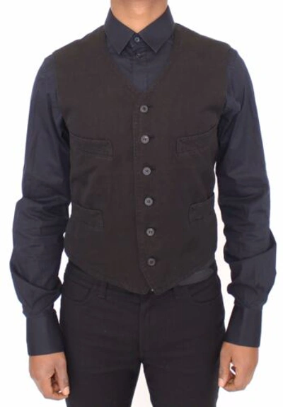 Pre-owned Dolce & Gabbana Dolce&gabbana Men Gray Vest Linen Solid Adjustable Full Button Classic Waistcoat