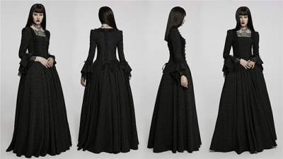 Pre-owned Punk Rave Gothic Rose Black Long Sleeve Lace Dresses Elegant Evening Ball Dress