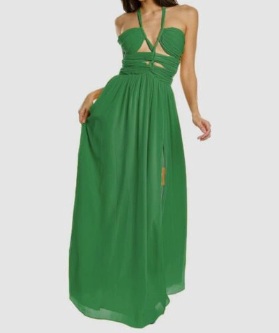 Pre-owned Ronny Kobo $698  Women's Green Front Cutout Halter-neck A-line Dress Size Small