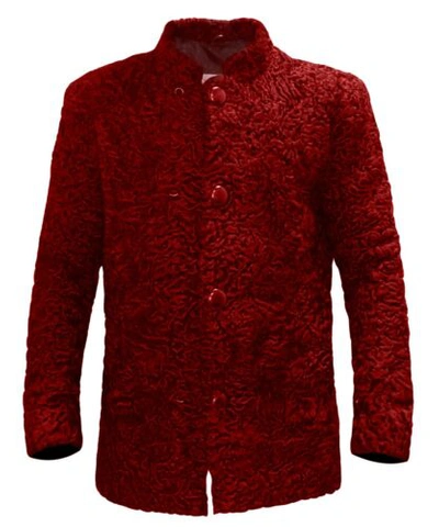 Pre-owned Handmade Brand Red Real Persian Lamb Fur Jacket Karakul Fur Straight Coat All Sizes