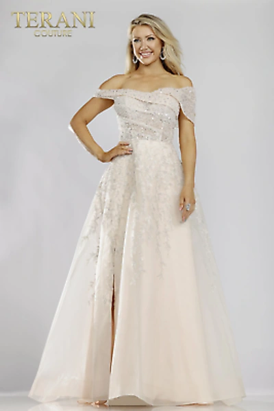 Pre-owned Terani Couture 231e0608 Evening Dress Lowest Price Guarantee Authentic In Light Champagne