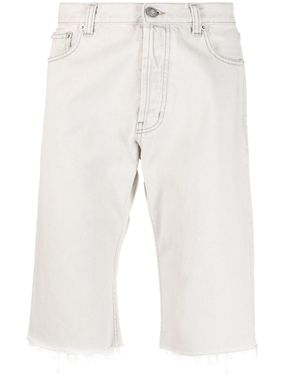Saint Laurent Relaxed Fit Shorts In Grey Bleach White Denim
