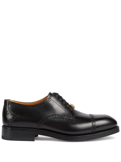 Gucci Interlocking G Leather Lace-up Shoes In Black