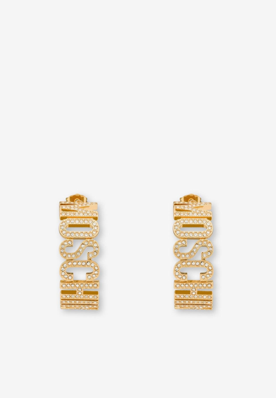 Moschino Crystal-embellished Logo Earrings In Gold