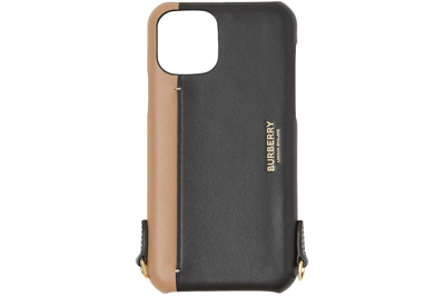 Pre-owned Burberry Leather Iphone 11 Pro Phone Case With Strap Black Tan