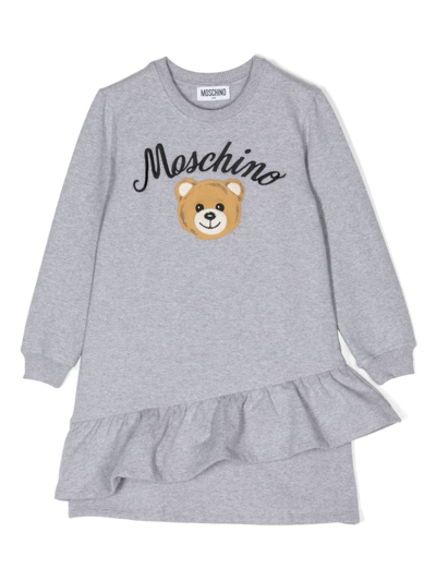 Moschino Kids' Teddy Bear Cotton-blend Sweatshirt Dress In Grey