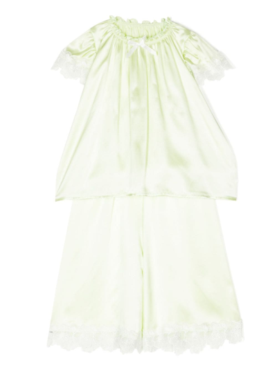 Amiki Kids' Angelina Silk Pyjama Set In Green