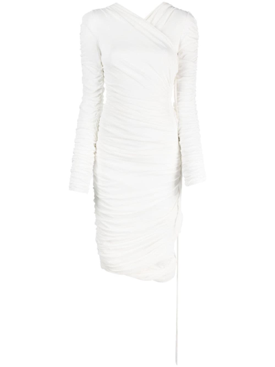 Khaite The Arabella Ruched Midi Dress In White