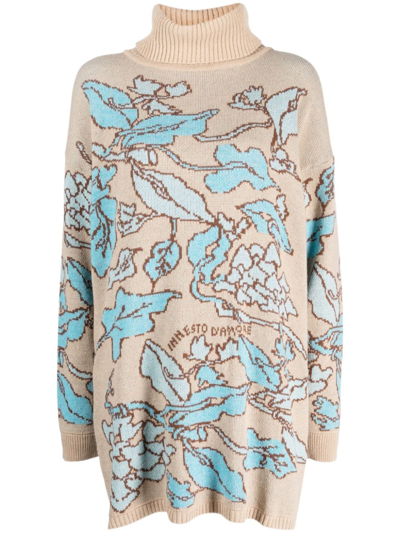 Twinset Floral Intarsia-knit Long-sleeved Jumper In Neutrals