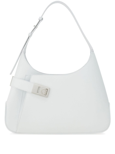 Ferragamo Large Hobo Leather Shoulder Bag In White