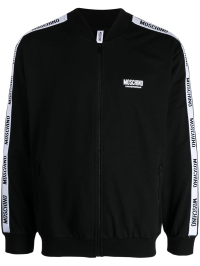 Moschino Logo-tape Zip-up Sweatshirt In Black