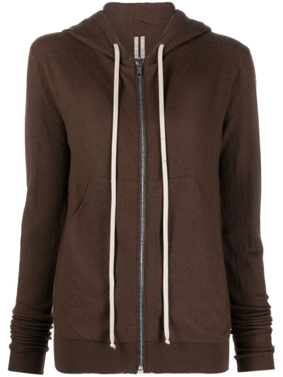 Rick Owens Zip-up Cashmere Hoodie In Marrón