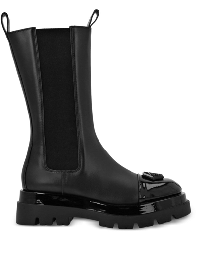 Philipp Plein Hexagon Leather Biker Boots In Black