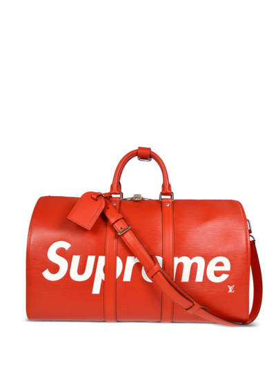 Pre-owned Louis Vuitton X Supreme 2017  Epi Keepall Bandouliere 45 Travel Bag In Red