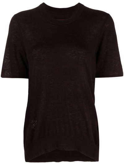 Zadig & Voltaire Ida Short Sleeve Cashmere Sweater In Chocolate