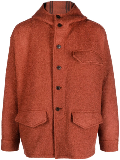 Costumein Hooded Knitted Single-breasted Coat In Orange