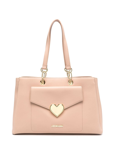 Love Moschino Medium Logo-plaque Tote In Neutrals