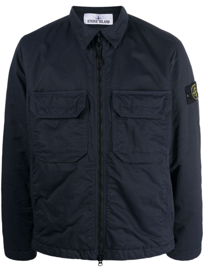 Stone Island Compass-patch Shirt Jacket In Blue