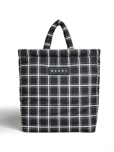 Marni Check-pattern Tote Bag In Black