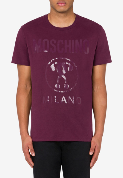 Moschino Burgundy Double Question Mark T-shirt In Purple