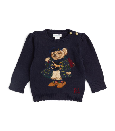 Ralph Lauren Babies' Polo Bear Intarsia-knit Jumper In Blue