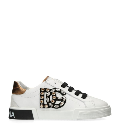 Dolce & Gabbana Kids Leather Embellished Logo Trainers In White
